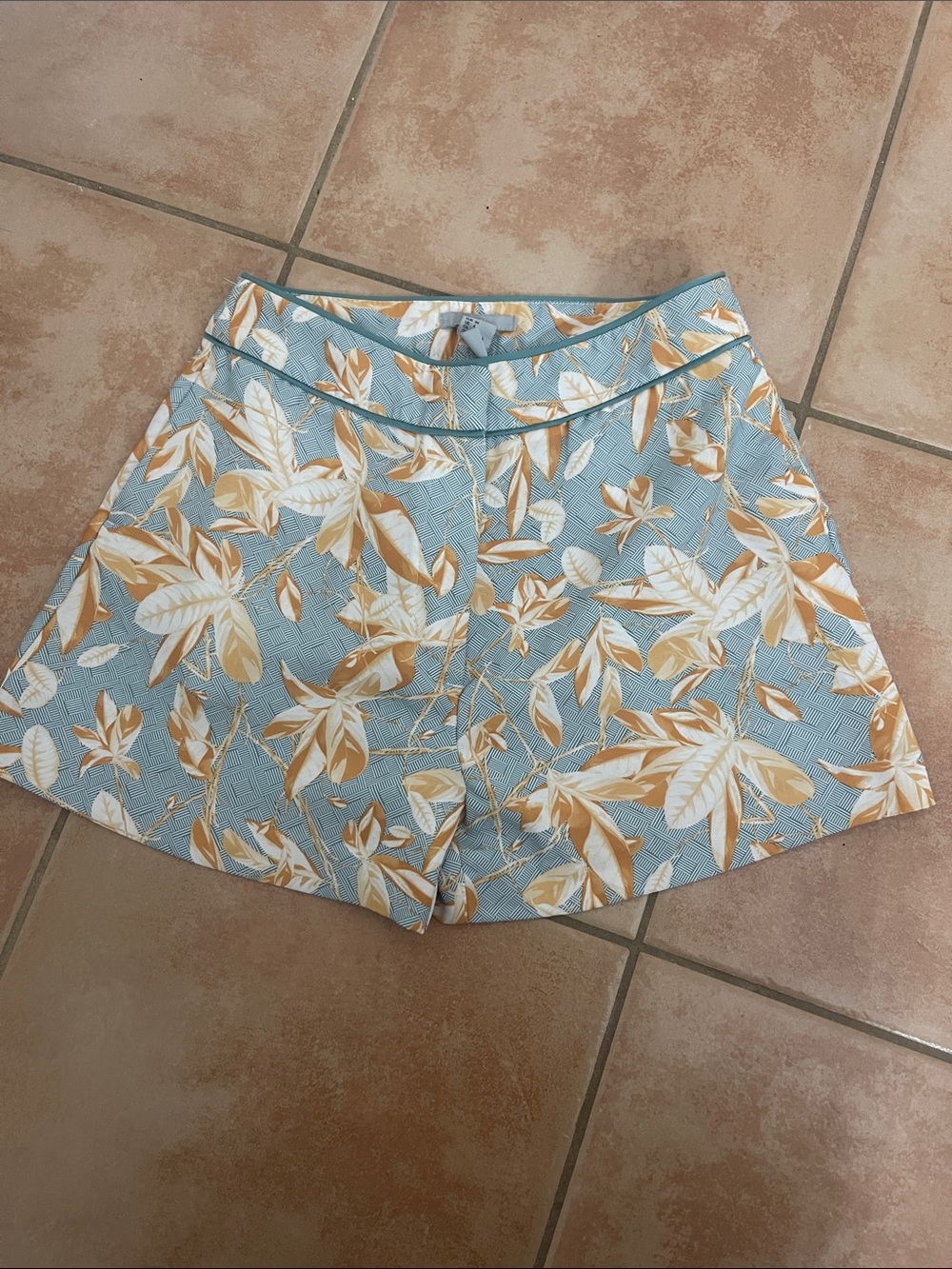 H&M High-Waist Floral Shorts in Light Blue and Tan